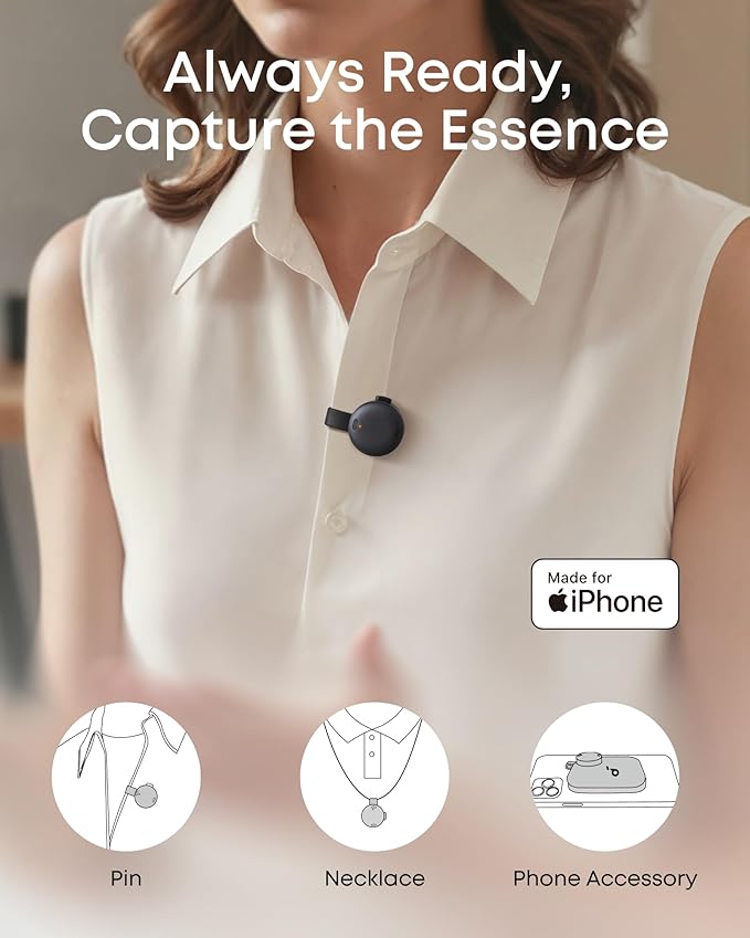 soundcore Work by Anker Portable AI Voice Recorder, AI Transcription & Summarization, 6-Month Pro at No Charge, Cross-Meeting Summary, Double-Tap to Mark, MFi Certified, Privacy Protection(Black)