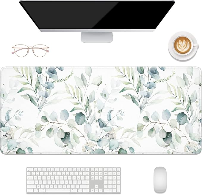 Desk Mat, 32" x 12" XXL Extended Large Gaming Mouse Pad, Desktop Decor Desk Pad, Cute Men Women Office Supplies and Accessories, XL Mouse Mat for Laptop & Keyboard, Minimalism White Flower