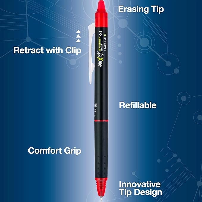 PILOT FriXion Synergy Clicker Erasable Gel Ink Pens, Extra Fine Point, Red Ink, 8-pack (17855)