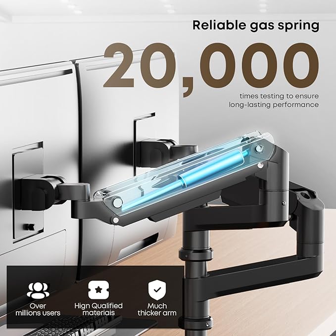 PUTORSEN 17-49 inch Premium Aluminum Heavy Duty Dual Monitor Arm for Ultrawide Screens up to 44lbs, Vertical Stacked Dual Monitor Desk Mount, Full Motion Dual Vertical Monitor Mount, VESA 75/100,Black