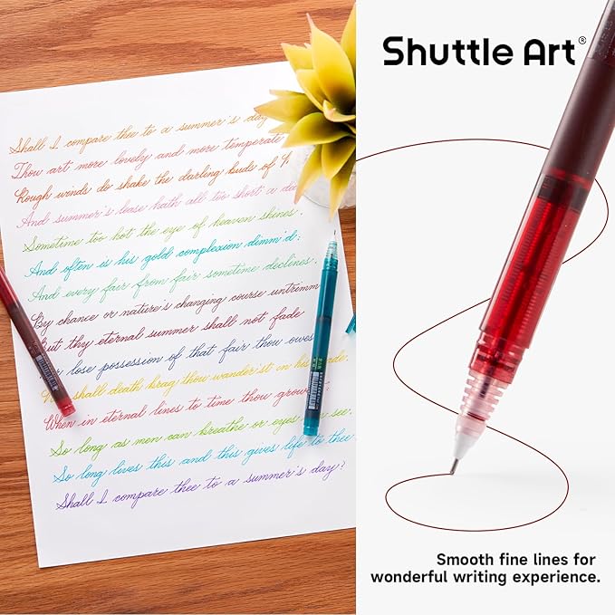 Shuttle Art Liquid Ink Rollerball Pens, 15 Colors (10 Bright + 5 Vintage) Quick Drying 0.5mm Extra Fine Point Long Lasting for Writing Journaling Taking Notes Doodling School Office Home