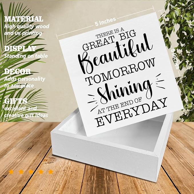 Inspirational Quote Decor Disney Gift There is a Great Big Beautiful Tomorrow Decorations Home Office Wood Sign for Desk Table Shelf 5 x 5 Inches