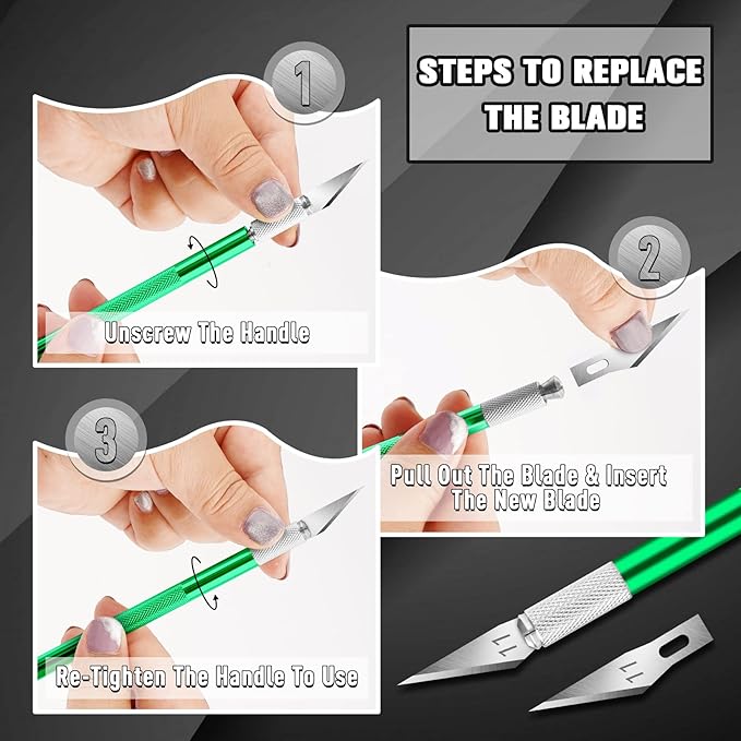 DIYSELF 2 Pack Exacto Knife Set, Precision Knife for Paper, Carving Blades for Crafts, Craft Knife for Wallpaper, Art Knives, Hobby Knife with 20 High Carbon Steel Exacto Knife Blade #11(Green)