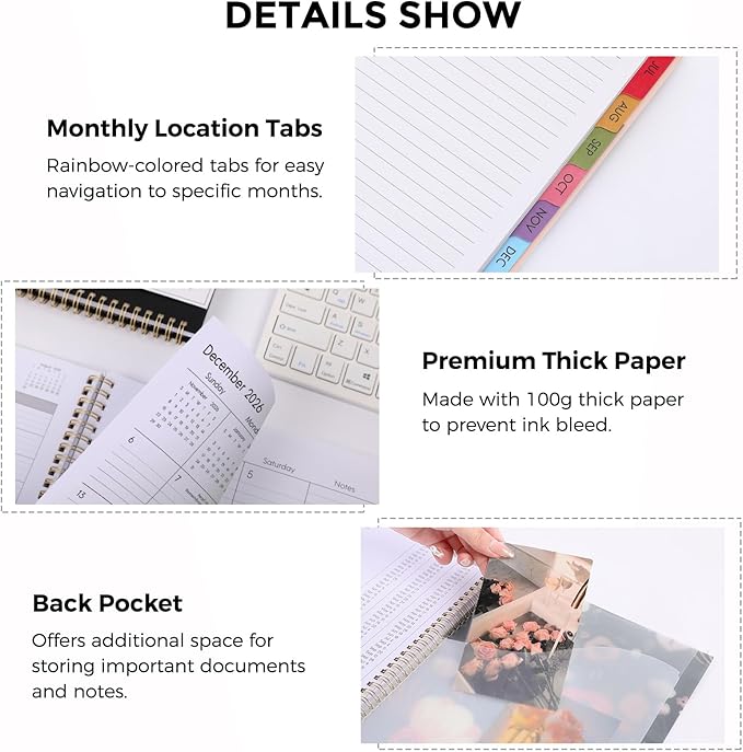 SKYDUE 2026 Appointment Book, 8.5" x 11", Hourly Planner with 15 & 30-Minute Increments, Weekly & Monthly Planner for January - December 2026, Perfect for Daily Planning, Flower