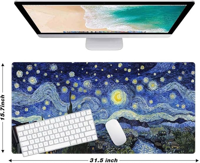 Van Gogh Style Scenery Customized Large Extended Gaming Mouse Pad with Stitched Edges and Non-Slip Rubber Base,Suitable for Office and Home Use,31.5x15.7 Inches