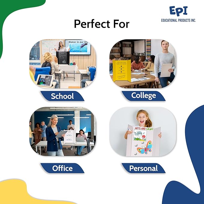 EPI Tri Fold Cardboard Display Board. Large 36 x 48in Black Tri-fold Poster 30 Pack. Professional Presentation Boards with Rounded Corners for Science Fair Project, School and Business Presentations
