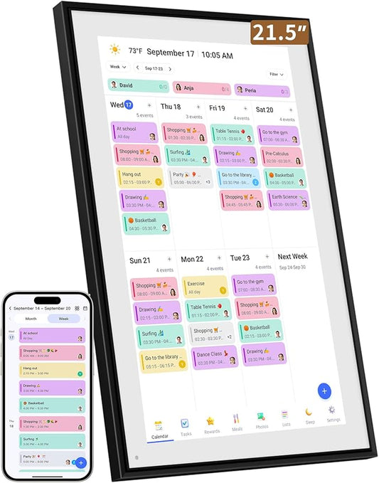 Smart Digital Calendar: 21.5-Inch Electronic Wall Calendars & Chore Chart, Full HD Interactive Touchscreen Display for Family Schedules Planner,Seamless Scheduling/Organizing-Wall/Desk Mountable-Black