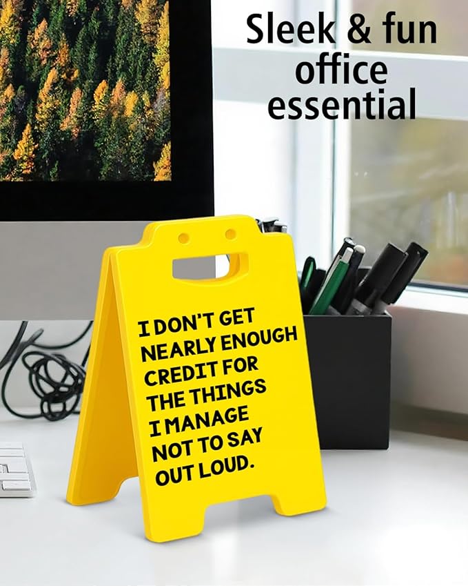 Funny Desk Little Signs - Fun Office Gifts for Coworkers Women Men, Gag Work Gifts, Cubicle Office Decorations for Work, White Elephant Gift