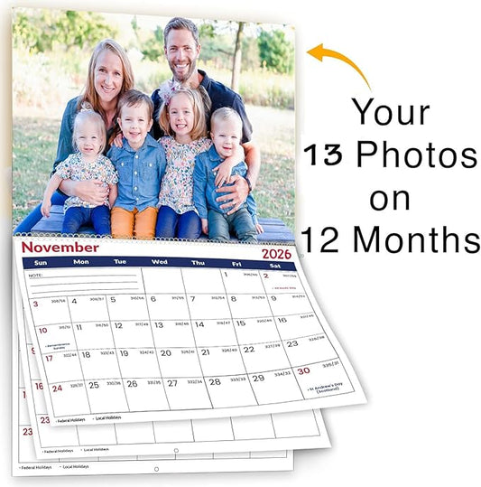 Custom Photo Wall Calendar 2026 - Personalize Your Home & Office with 13 Memories - Design Your Own 2026 Calendar - Custom Christmas Gift (Wall Calendar1, 3 x Calendars)