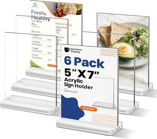 5 x 7 Acrylic Sign Holder Thickened and Widened Clear Sign Holder Display Stand T Shape Table Acrylic Paper Stands for Home Wedding Office School Restaurant 6 Pack