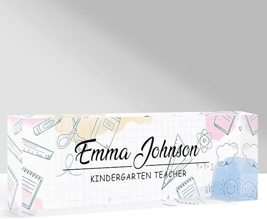 Custom Name Plate for Desk, Personalized Acrylic Office Name Sign with Name & Title, Elegant Desk Decor for Women Men, Employee Appreciation Gift (Teacher-1)