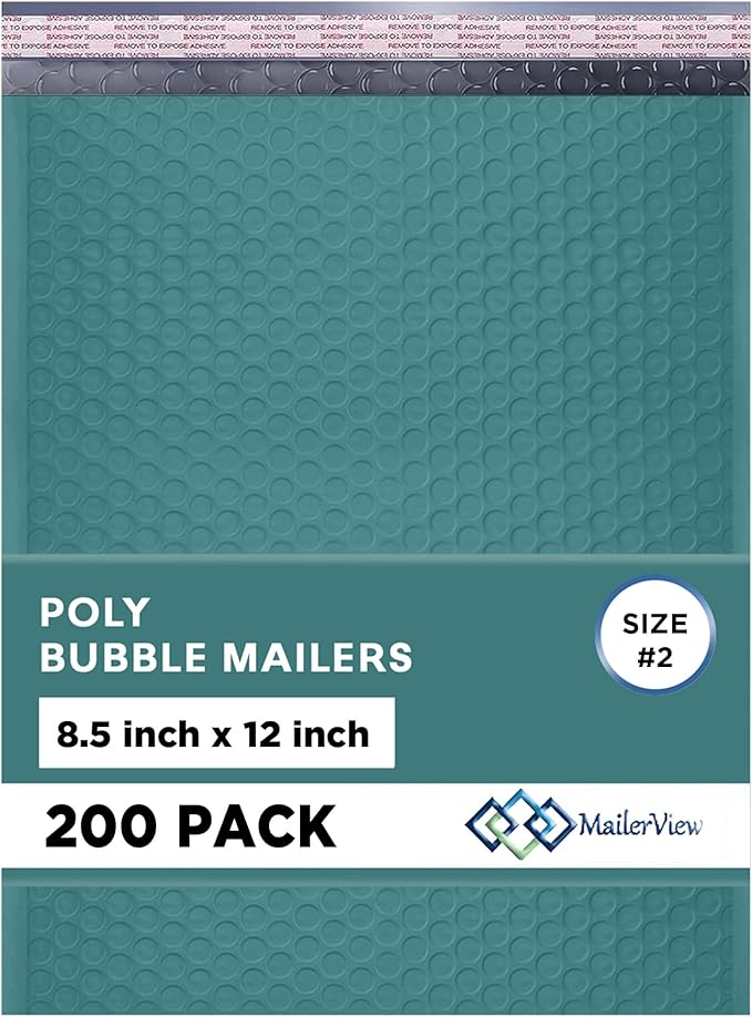Green Poly Bubble Mailers 8.5x12 inch #2 | Self Seal Padded Envelopes | Cushioned Bubble Mailer | Usable Size 8.5x11 | Water Proof | Lightweight mailing Shipping Bags | 200 Pack Bulk