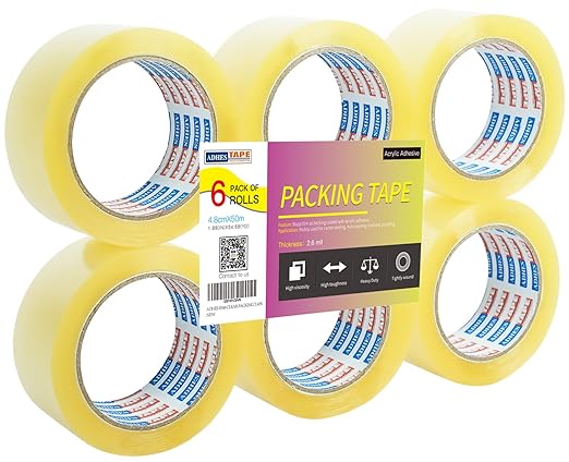 ADHES Packing Tape Shipping Tape Packaging Tape for Moving Boxes, 54.68yard Per Roll 1.88inch Width 2.6Mil Thickness