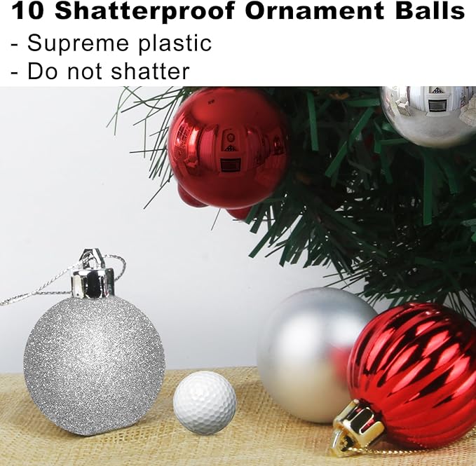 Silver & Red 3.2" Large Christmas Balls - Christmas Tree Decoration Ornaments Shatterproof Hanging Balls for Birthday Halloween Holiday Wedding Decorations Set of 10pcs