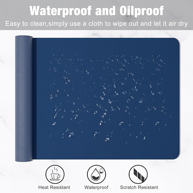Hsurbtra Desk Pad, 30" x 14" PU Leather Desk Mat, XL Extended Mouse Pad, Waterproof Desktop Blotter Protector, Non-Slip Ultra Thin Large Laptop Keyboard Writing Mat for Office Home, Navy Blue