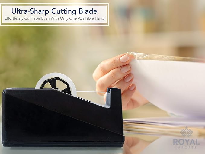 Royal Imports Desktop Tape Dispenser Adhesive Roll Holder (Fits 1" & 3" Core) Heavy Duty Premium for Office, Home, School, Library, Crafts, Moving, Giftwrapping with Weighted Nonskid Base, Red