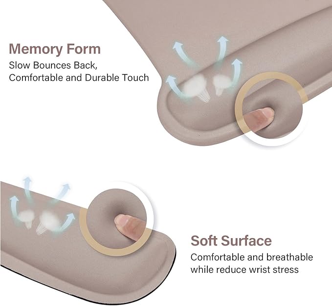 MOSISO Wrist Rest Support for Mouse Pad & Keyboard Set, Ergonomic Mousepad Non-Slip Base Home/Office Pain Relief & Easy Typing Cushion with Neoprene Cloth & Raised Memory Foam, Taupe Brown