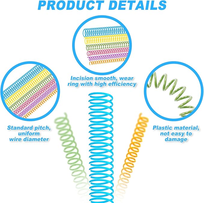 Leinuosen 120 Pack Plastic Spiral Binding Coils Kit Spirals Multi Size Coils for Binding Binder Combs Spines(1/4 5/16 3/8 1/2 5/8 3/4 Inch,Colorful)