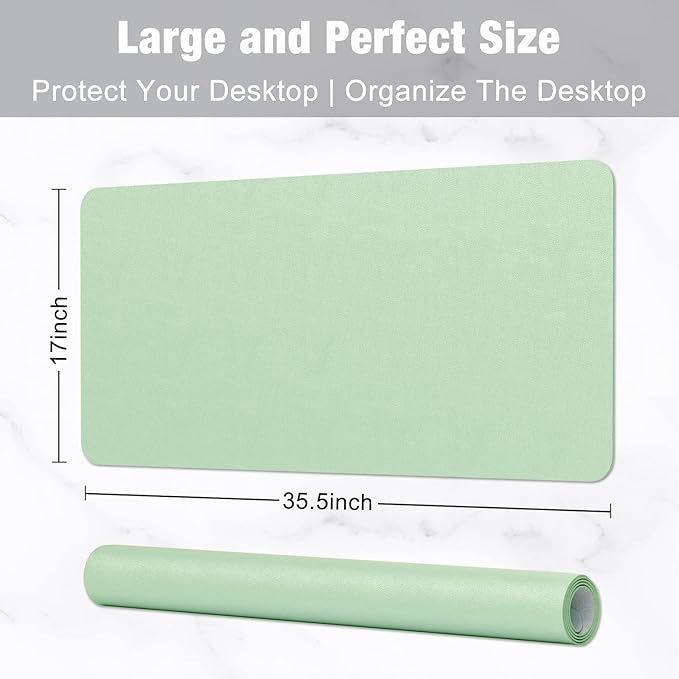 Hsurbtra Desk Pad, 35.5" x 17" PU Leather Desk Mat, XXL Extended Mouse Pad, Waterproof Desktop Blotter Protector, Non-Slip Ultra Thin Large Laptop Keyboard Writing Mat for Office Home, Lake Green