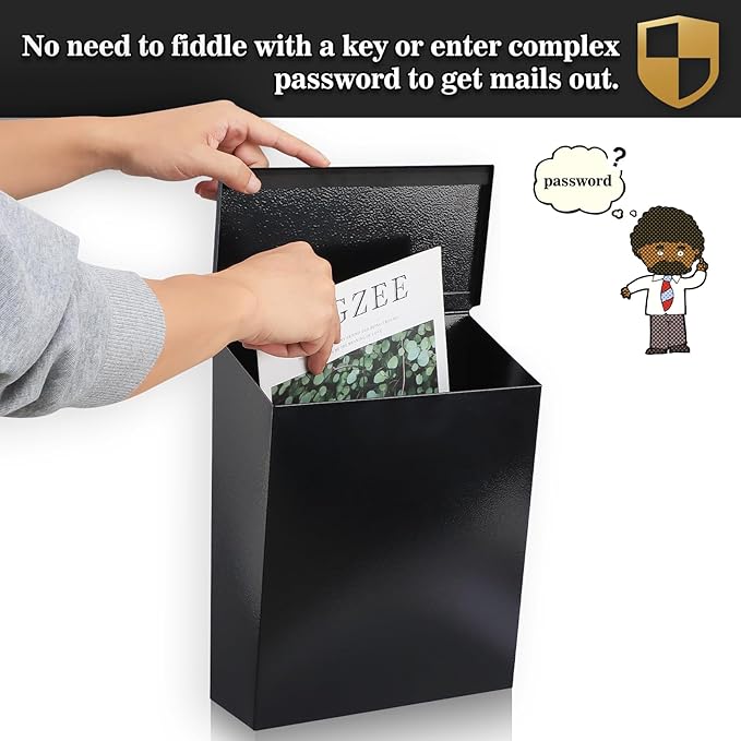 KYODOLED Convenient and Durable Wall Mount Mailbox for Outside, Easy Installation, Ample Storage Space to Accommodate Standard-Sized Letter, Magazine, Check, Black, Drop Box for Home or Apartment
