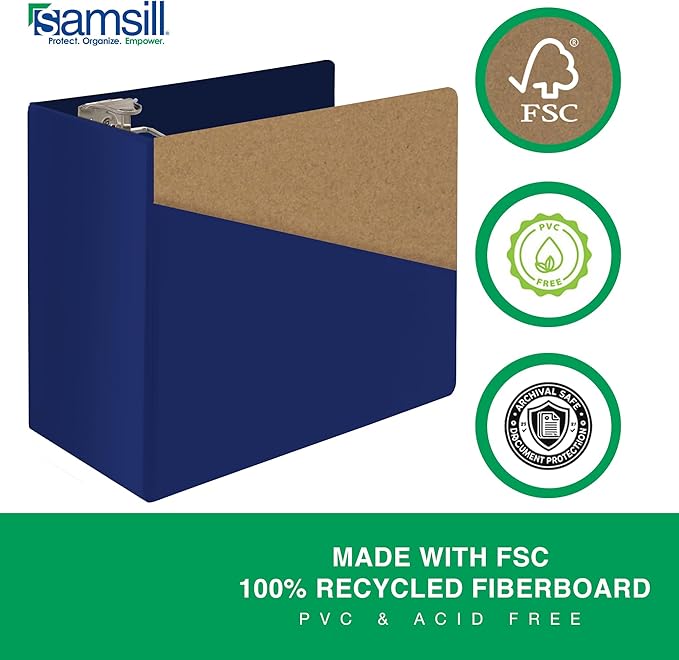 Samsill Durable 6 Inch Binder, Made in The USA, Locking D Ring Binder, Customizable Clear View Cover, Dark Blue, Holds 1225 Pages