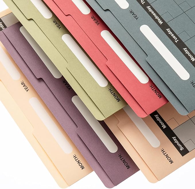 Y YOMA 6 Pack File Folder Jackets Letter Size Paper Pocket File Folder with Reinforced Straight-Cut Tab Pre-Printed Job Folders No Expansion Organizer for Office, Assorted Colors, Calendar Design