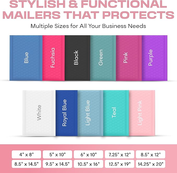 Light Pink 12.5x19.5 Inch Large Poly Bubble Mailers #6 | Padded Envelopes with Self Seal | Air Lined Cushioned Bubble Mailer | Usable Size 12.5x15 | 100 Pack Bulk | Lightweight shipping Bags