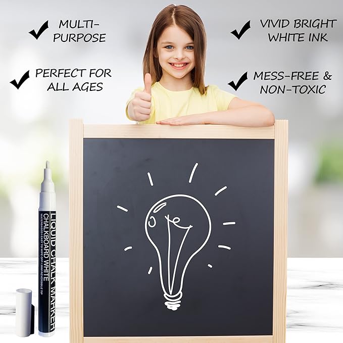 Liquid Chalk Markers - 4 White Fine Tip Chalk Pens, Erasable, Non-Toxic, Water-Based, Kids & Adults - White Chalk Markers for Blackboard, Glass, Chalkboard Paint for Businesses, Restaurants