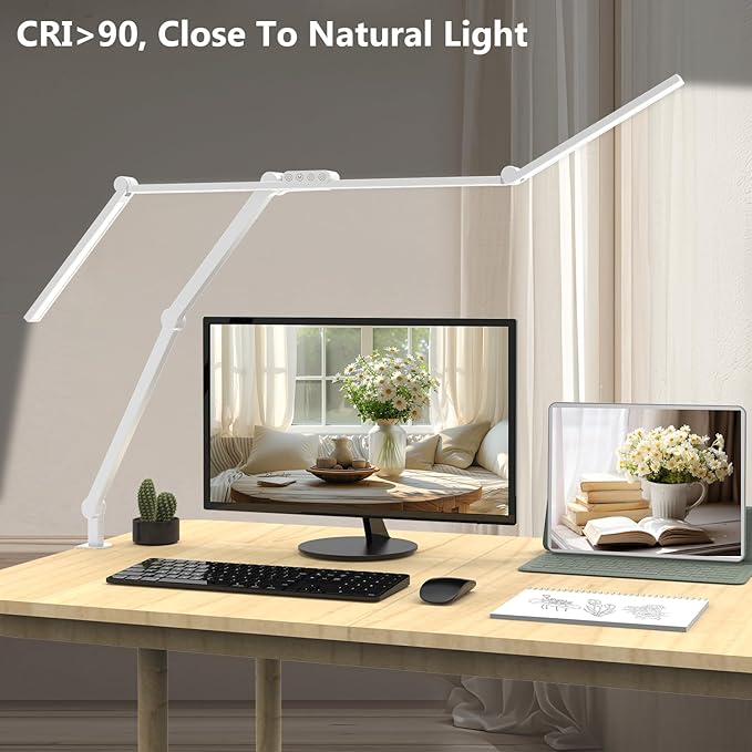 Micomlan 3000 Lumen Super Bright Led Desk Lamp for Home Office, 47Inches Long Architect Desk Lamp with Clamp, Dimmable Table Light with Adjustable Monitor Light Bar Tall Office Lighting for Computer