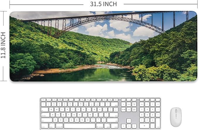 The New River Gorge Bridge Mouse Pad, Desk Mat with Seamed Edges and Non-Slip Base, Computer Mouse Mat, Keyboard Full Desk Mousepad for Gaming, Office, Home(31.5 X 11.8 Inch, 3mm Thick)