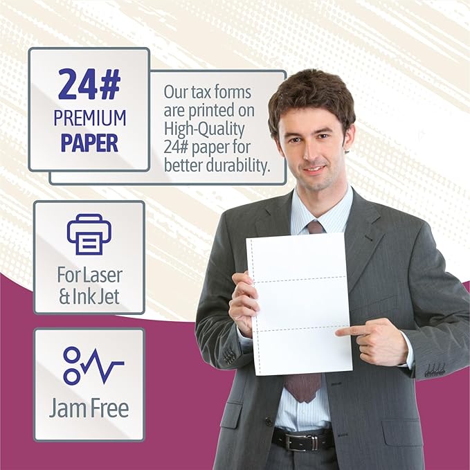 NextDayLabels - W-2 3-Up Employee Tax Forms, Instructions on Back" for 2025, for Laser/Inkjet Printer. Compatible with QuickBooks and Accounting Software ETC. (Pack of 500 Sheets)