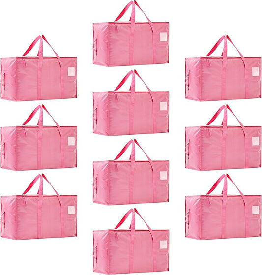 Moving Bags Heavy Duty Extra Large, Moving Boxes, Moving Supplies Essentials,Storage Bins with Lids, Plastic Packing Totes, Storage Bags for Clothes with Handles & Zippers(Pink, 10 Pack)