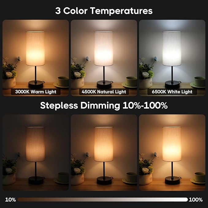 Unicozin 17Inch Table Lamp, 3 CCT 3000K/4500K/6500K & RGB Color Changing, Stepless Dimmable Bedside Lamp for Reading, Ambience Nightstand Light for Home Decor Party, Grey Shade
