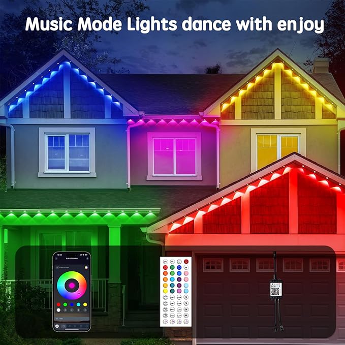 100FT RGB Permanent Outdoor Lights,Waterproof Smart LED Eaves Lights with App/Remote Control,for Christmas and All Holiday Decor,Daily and Accent Lighting,House Roof and Garden