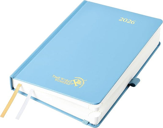 POPRUN 2026 Daily Planner One Page Per Day A5 Size Calendar (5.75" x 8.5") - 12 Months Hourly Appointment Book with Hardcover, Pocket, Pen Holder - Haze Blue