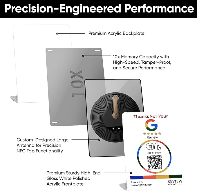NFC Tap Stand (6-Pack) by Review Highway - Compatible with Google Reviews - NFC Tap & QR Scan for Instant Reviews - Boost SEO - iPhone/Android Compatible – Reusable and Zappy Fast (White, 6 Stands)