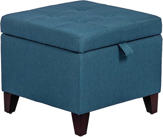 Adeco Square Fabric Storage Ottoman with Tufted Flip Top, 18x18x15