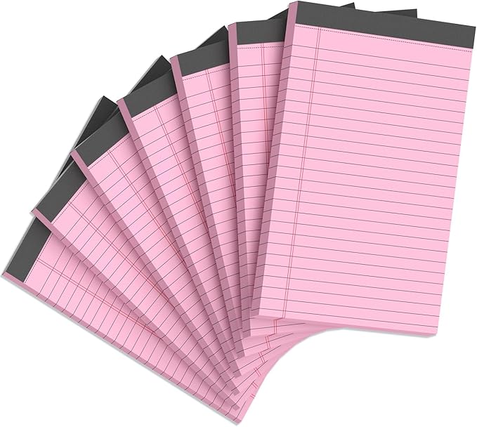 7pcs Small Note Pads 5x8 Legal Pads Pink Notepad 5x8 College Ruled Pink Notebook Paper Narrow Ruled Mini Notepads 5 x 8 Legal Pad Perforated Small Writing Pads 5x7 In 30 Sheets per Note Pad