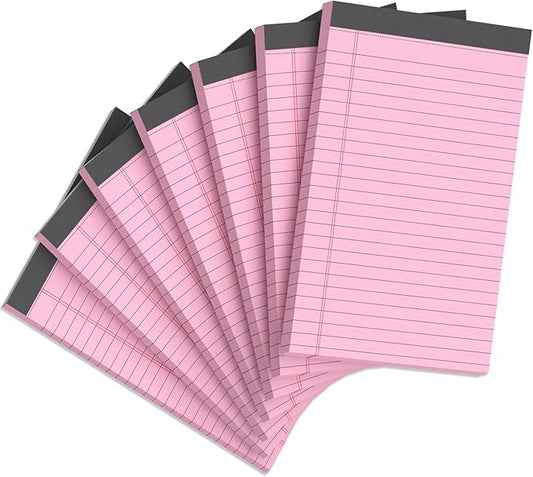 7pcs Small Note Pads 5x8 Legal Pads Pink Notepad 5x8 College Ruled Pink Notebook Paper Narrow Ruled Mini Notepads 5 x 8 Legal Pad Perforated Small Writing Pads 5x7 In 30 Sheets per Note Pad