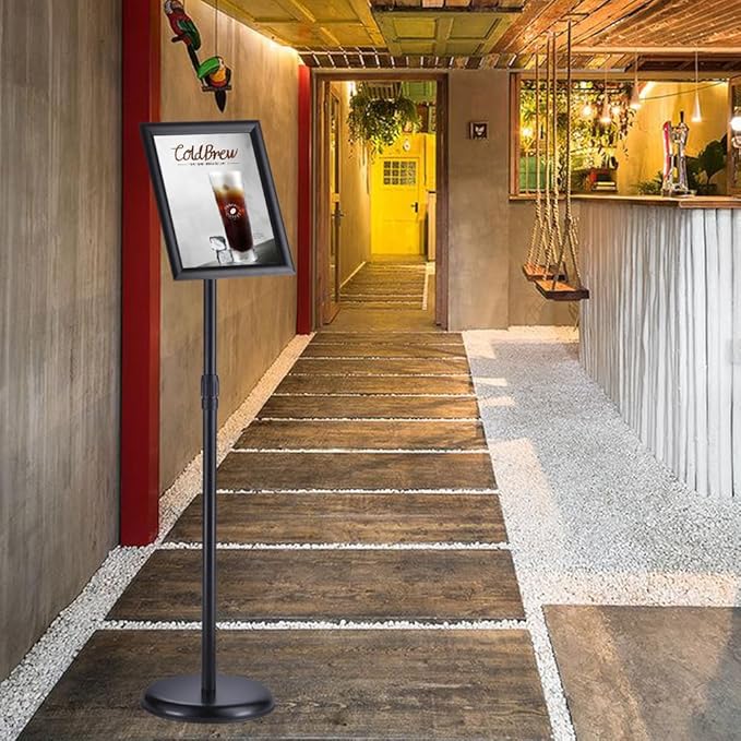 Heavy Duty Adjustable Pedestal Poster Sign Stand, 8.5x11 Aluminum Open Floor Standing Sign Holder for Vertical and Horizontal View Display