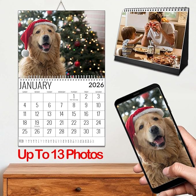 Custom Calendar 2026 Christmas New Year Gift Personalized Photo Pictures Printing Customized Photos Calendar for Wall Desk Office Home Family Anniversary