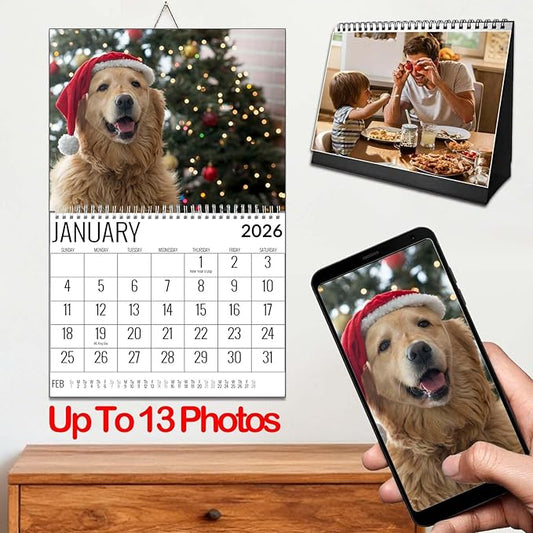 Custom Calendar 2026 Christmas New Year Gift Personalized Photo Pictures Printing Customized Photos Calendar for Wall Desk Office Home Family Anniversary