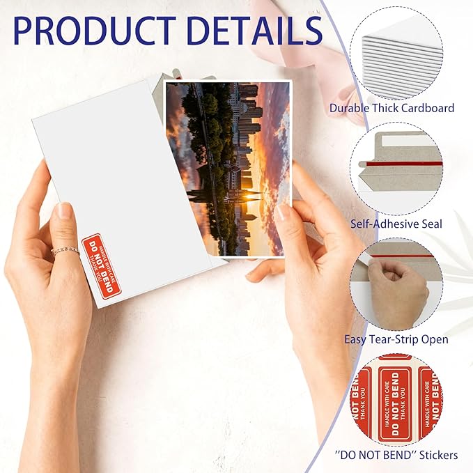 Cheardia 120 Pack Rigid Mailer with Self Adhesive Seal, 6.5 x 4.5 Inch Photo Document Mailers Small Thick Cardboard Envelopes with Label for Photos, Document, White