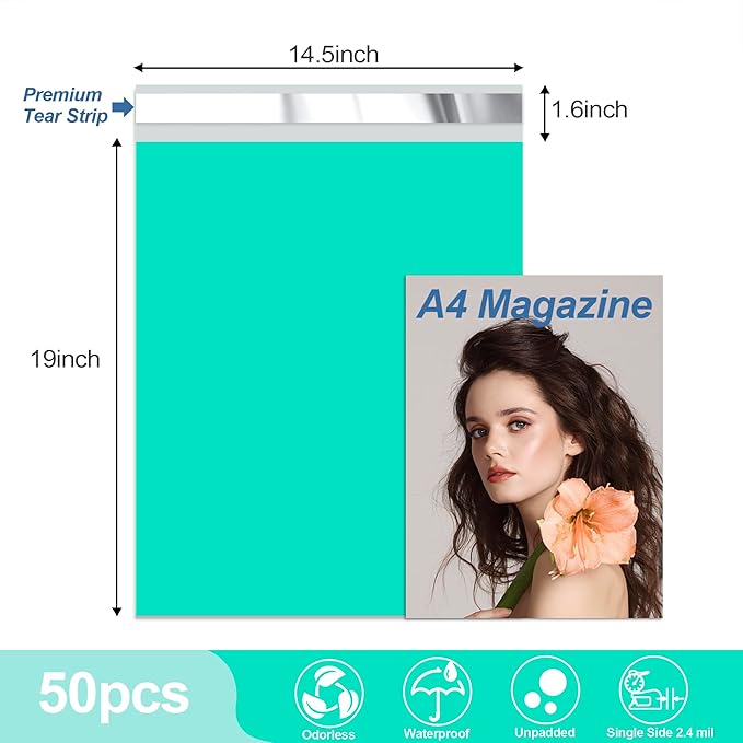 JinRuiKJ Thank You Poly Mailer 14.5x19 Inch 50 PCS, Shipping Bags for Clothing, Packaging Bags for Small Business, Strong Adhensive, Waterproof and Tear-Resistant Mailing Envelopes, Teal