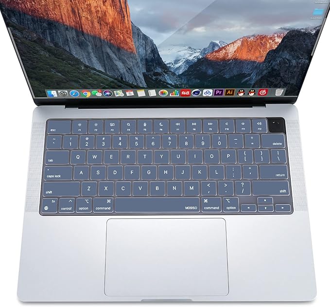 MOSISO Keyboard Cover Skin Compatible with MacBook Air 15 inch M3 A3114 M2 A2941/Air 13.6 A3113 A2681/Pro 14/16 M4 M3 M2 M1, Steel Blue
