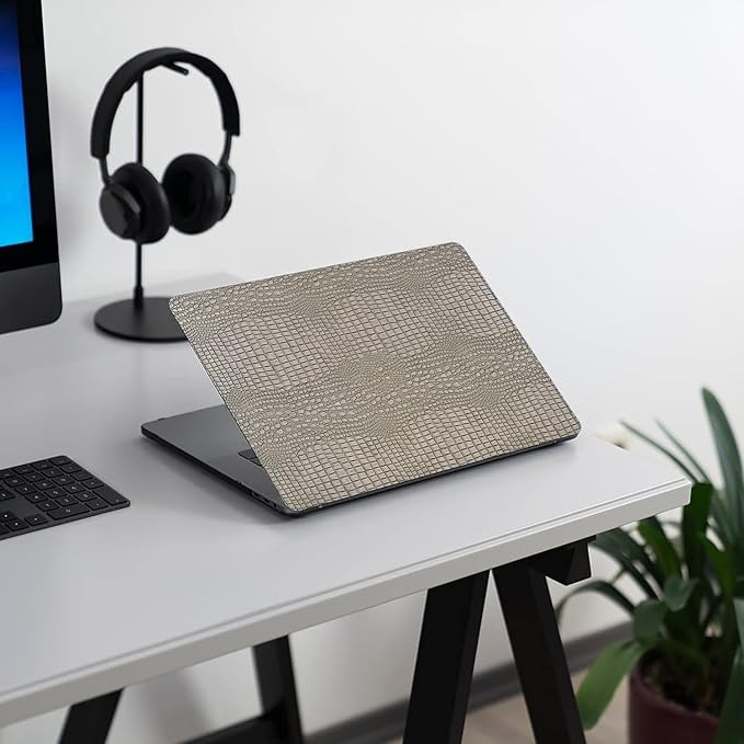 DTangLsm Compatible with MacBook Air 15 inch Case 2025 2024 2023 M4 M3 M2 A3241 A3114 A2941, Crocodile Skin Alligator PU Leather Hard Shell Cover for Mac Book Air 15 M4 Case and Keyboard Cover, Silver