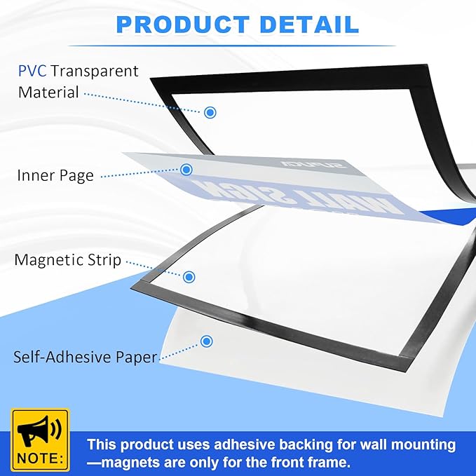 Magnetic Sign Holder & Picture Frame 8.5 x 11 - Self-Adhesive Magnetic Frames with Strong Magnet Border, Clear PVC Document/Poster/Paper Wall Mount Holder for Home Office Store, 50 Pack