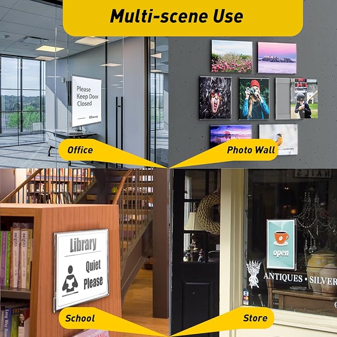 12 Pcs Acrylic Sign Holder 8.5 x 11, Vertical Wall Mount Sign Holders with 3M Adhesive, Clear Plastic Frames Paper Display Sign Holders for Office, Home, Store, Restaurant - No Drilling