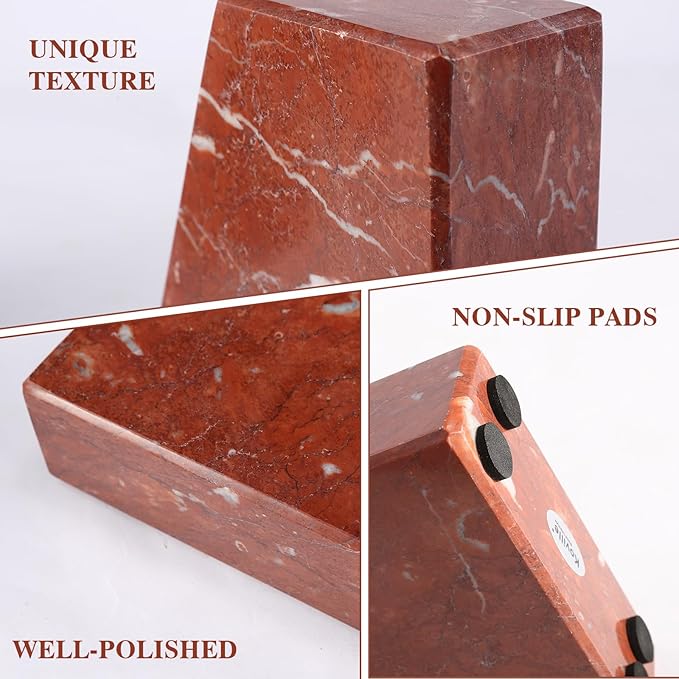 Koville Marble Bookends for Shelves, Large Bookends for Heavy Books, Non-Slip Heavy Duty Book Stopper for CD/Movies, Aesthetic Decorative Book Ends for Bookshelf Table Home Decor(Red)