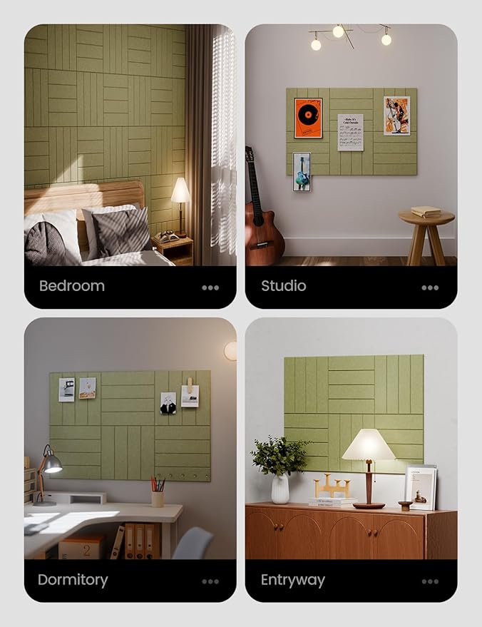 Large Felt Bulletin Board 48" x 36" Cork Board Alternative - 6 Pack with 40 Safe Removable Adhesive Tabs, Cork Boards for Walls Cork Board for Home Office Classroom Pin Board (Olive Green)